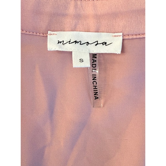 Mimosa Women Sm Blush Pink Crop L/S V-Neck Button Blouse Top Silky Balletcore - Picture 3 of 5